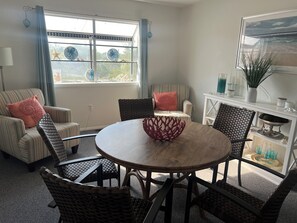 Dining area above family room
