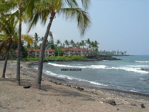 Overlooking a unique sandy shoreline with tide pools, petroglyphs and heiaus.