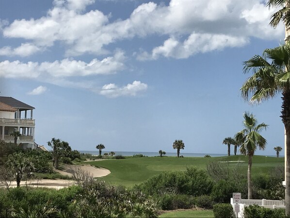 Golf course and ocean from huge patio (new patio set)