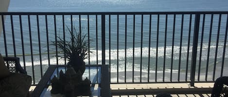 OCEANFRONT! Our comfortable balcony—adjacent to living room and main bedroom!