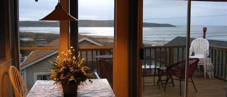 View from kitchen, dining, living area.