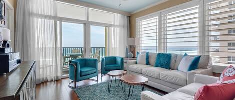 Relax in the open living area and enjoy the ocean views!