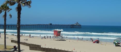 View of the beach in front of condo complex