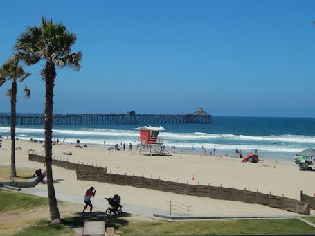 View of the beach in front of condo complex
