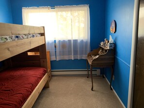 Bedroom with bunk beds. 