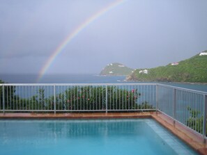 Rainbow over deck. No photoshop here!