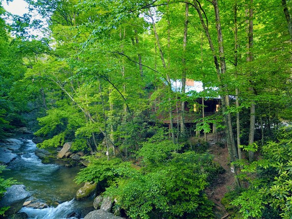 Our cabin sits right next to a calm peaceful river 