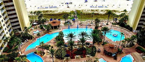 The pool and beach from our balcony