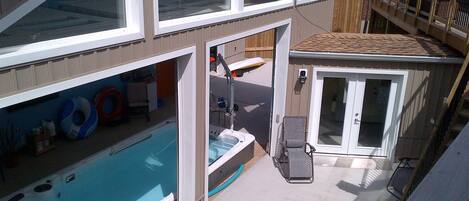 Swim Spa or Hot tub, open year around, Outdoor pool in warm weather.