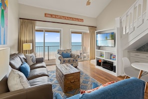 Comfortable seating to enjoy the ocean view (or the HDTV.)