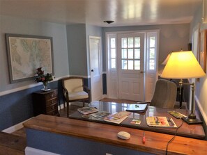 Newly redecorated Entrance hall -- all the info you will need is on the desk
