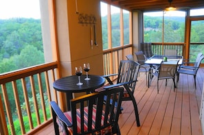 Large, screened in porch with amazing mountain and lake views!
