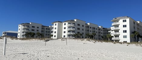 Absolutely Gulf Front! Your 3 BR Condo is Pictured Top Floor on Far Right!