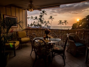 Comfortable seating and dining outside with a priceless view.  Beautiful Sunsets