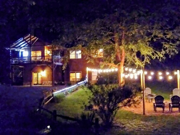 Chestnut Lodge with outdoor fire pit.