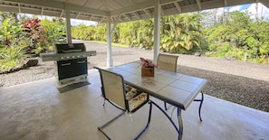 North Lanai with outdoor dining and gas-fired BBQ.