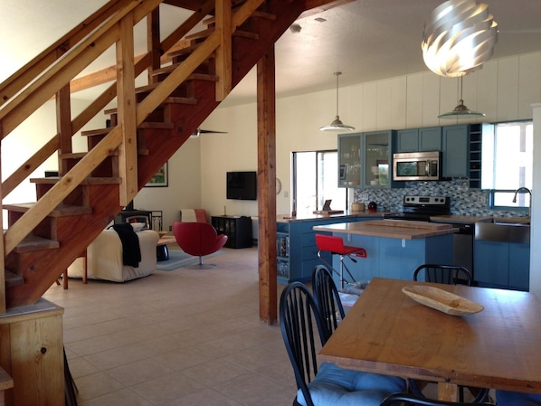 Greatroom and stairway to bedrooms and loft.