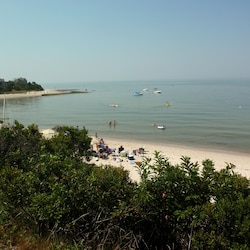 Private Beach at High Tide Looking West.