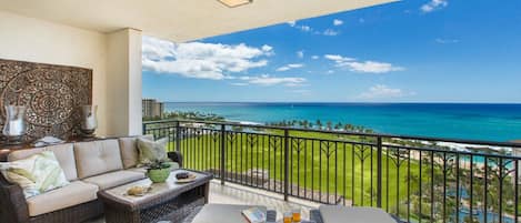 Panoramic views from the stunning lanai will leave you coming back for more 