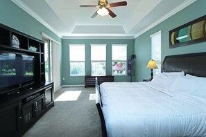 Grand master suite with private patio entrance, overlooks preserve, & huge bath.