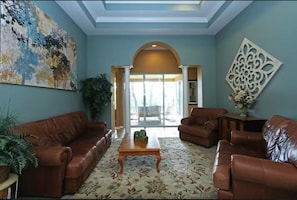 Quiet living room is a great place to relax and unwind.  An Oasis for reading!