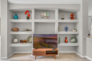 Family room display shelves