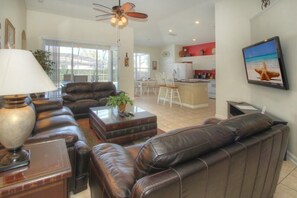 Large Open Living Room with lots of seating room.