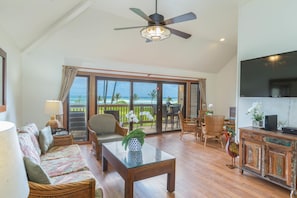 Living room - cathedral ceiling; Large screen HDTV.