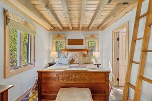 Queen bed with solid wood bed frame 