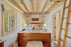 Queen bed with solid wood bed frame