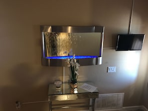LED wall mirror fountain, mirror desk, and fresh mints. :)
