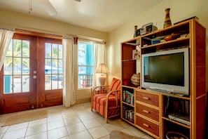 Living area with pool right outside