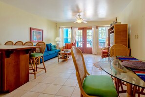 Living area & double doors to porch