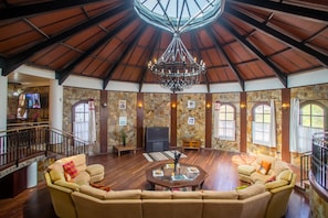 Huge lounge, an atrium roof,its a special villa