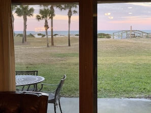 Walkway to the beach is just outside our patio and there are no stairs!