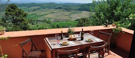 Breakfast, lunch and dinner with lake, vineyard and olive groves in front of you