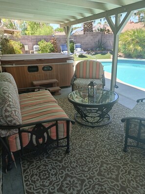 Covered Patio with comfortable patio furniture