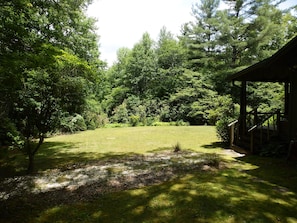 Spacious Front Yard, Private Wooded Location.