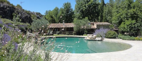 Piscine vue de la cuisine d'été