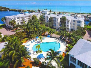 Aerial view of our gated Tropical Resort & Marina. Our unit is 1 of only 45 