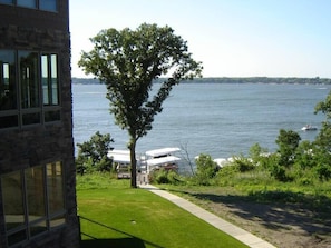 Condo deck overlooks beautiful Lake Okoboji.