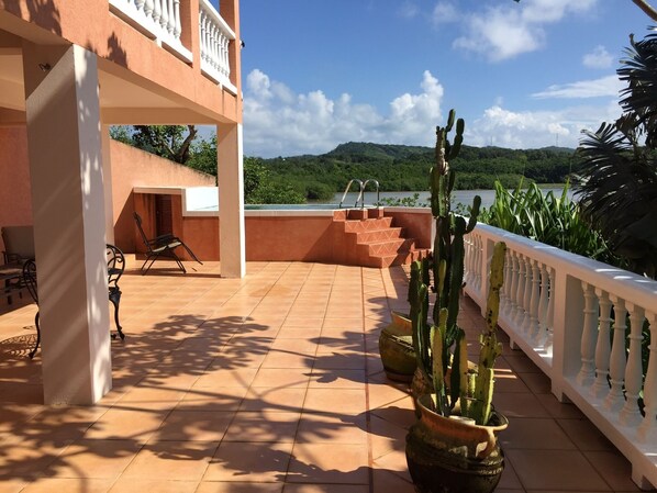 Caribbean living at it's best! Large lower patio with plunge pool.