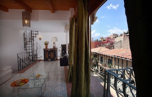 View on Mount Etna, on old town of Taormina,  Madonna di Rocca