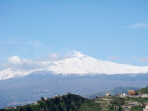 Side view on Mount Etna from the living room and the roof terrace