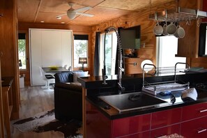 Kitchen view into living area