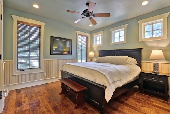 Private bedroom with luxurious linens and a king bed