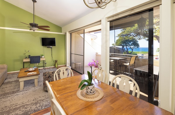 Dining area with ocean views. 