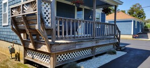 Large deck with patio table and chairs for your barbeques with your own grill