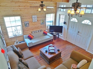 Beautiful wooden floors and beam work to admire.