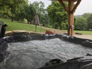 Hot tub under the covered patio